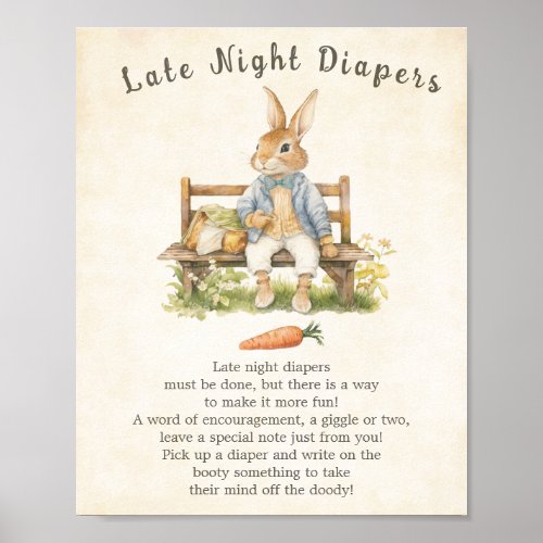 Peter The Rabbit Baby Shower Late Night Diapers Poster
