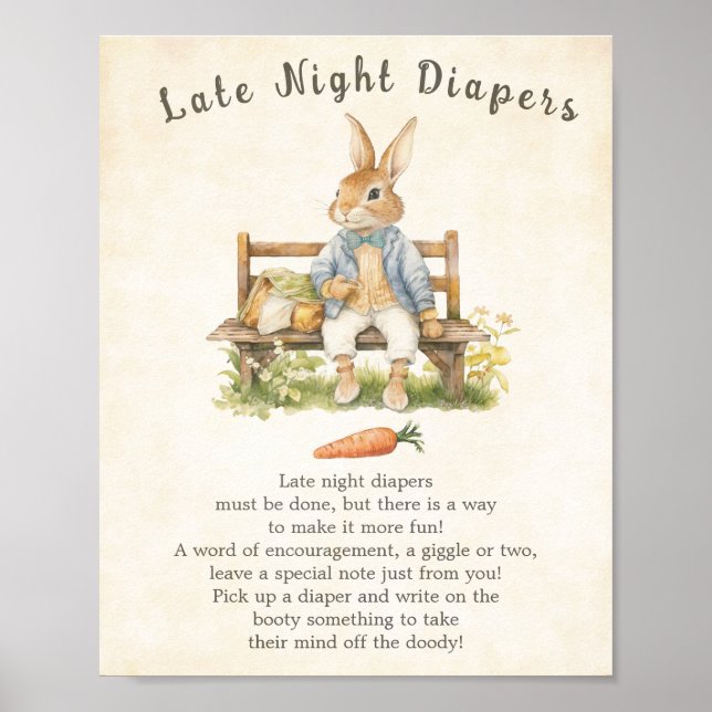 Peter The Rabbit Baby Shower Late Night Diapers Poster (Front)