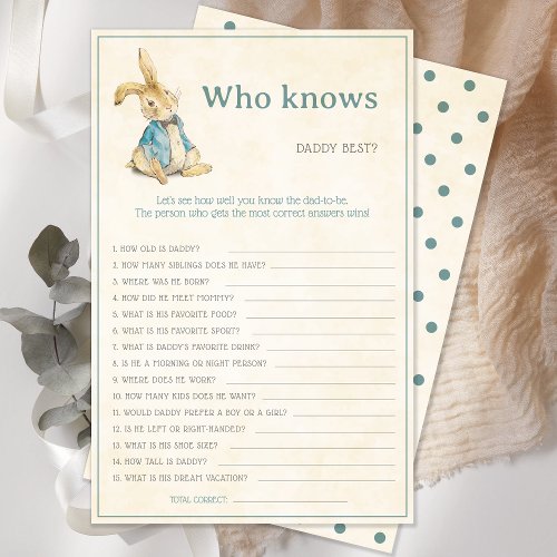 Peter The Rabbit Baby Shower Who Knows Daddy Game