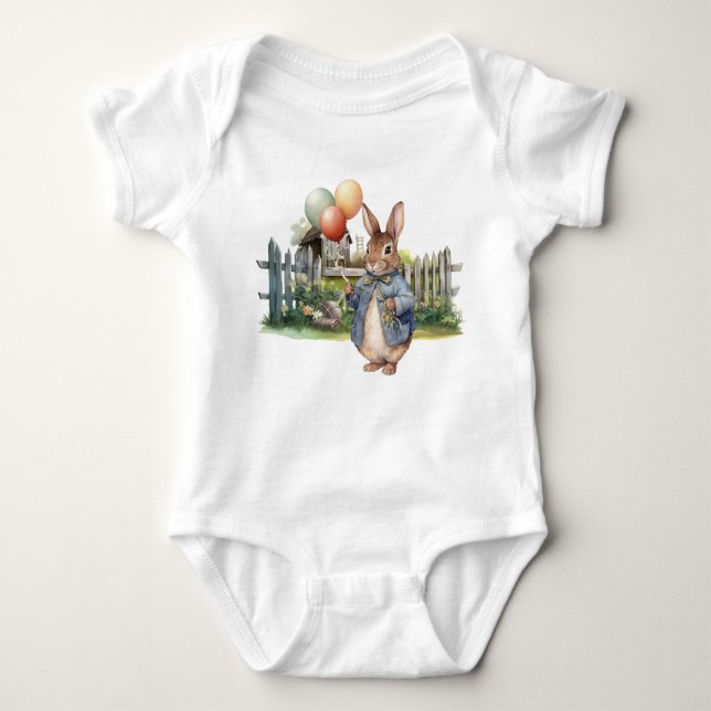 Peter the rabbit balloons  baby bodysuit (Front)