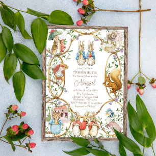 Peter the Rabbit Beatrix Woodland Twins Baby Showe Invitation