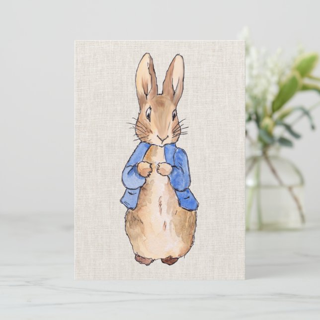 Peter the Rabbit Beige Linen Background Invitation (Standing Front)