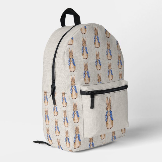 Peter the Rabbit Beige Linen Background Invitation Printed Backpack (Back Corner Left)