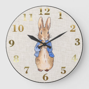 Peter the Rabbit Beige Linen Background Large Clock