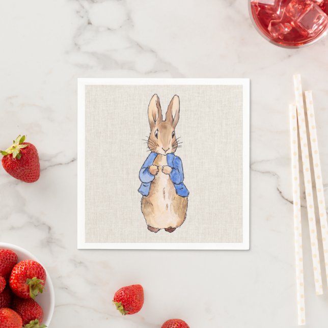 Peter the Rabbit Beige Linen Background Napkins (Insitu)