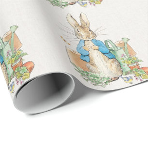 Peter the rabbit Beige Linen background Wrapping Paper