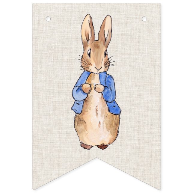 Peter the Rabbit beige linen textured background Bunting Flags (First Flag)