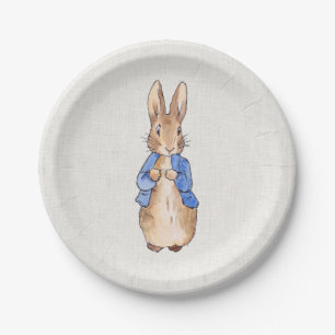 Peter the rabbit beige linen textured background paper plates