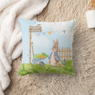Peter the Rabbit Birthday Garden Party Throw Pillow