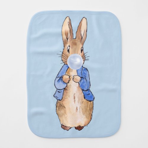Peter the Rabbit Blowing a Blue Bubble gum Baby Burp Cloth