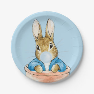 Peter the Rabbit Blowing a Blue Bubble Gum Paper Plates