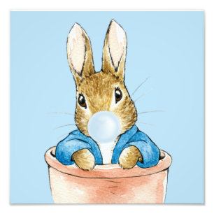 Peter the Rabbit Blowing a Blue Bubble Gum Photo Print