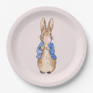 Peter the Rabbit Blowing a Pink Bubble gum     Paper Plates