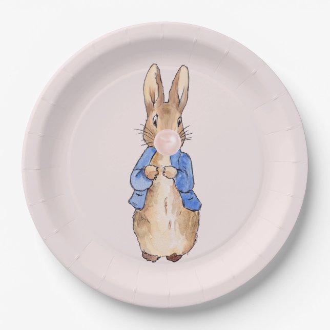 Peter the Rabbit Blowing a Pink Bubble gum     Paper Plates (Front)