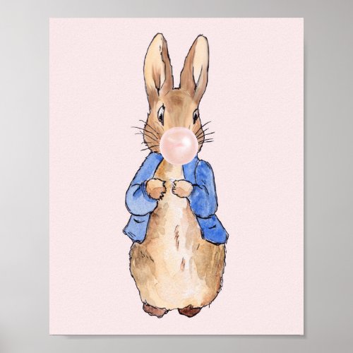 Peter the Rabbit Blowing a Pink Bubble gum  Poster