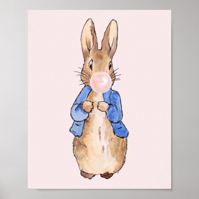 Peter the Rabbit Blowing a Pink Bubble gum  Poster (Front)