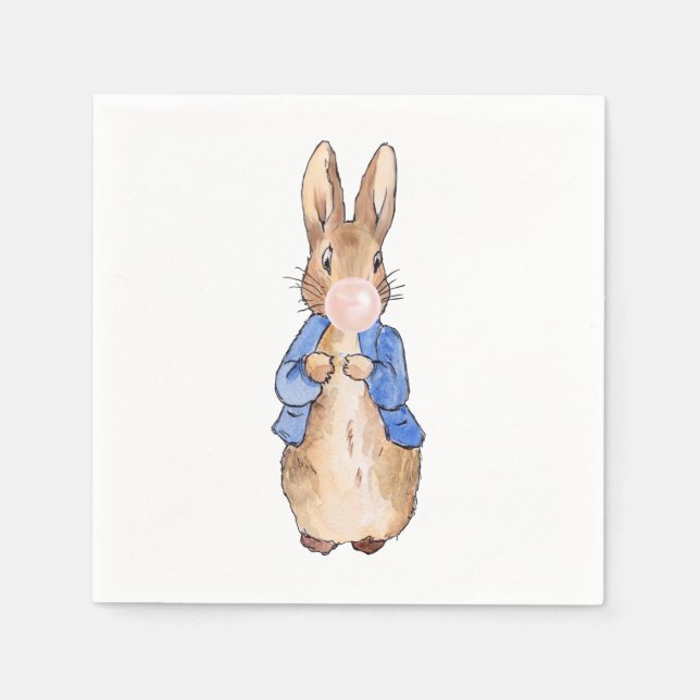 Peter the Rabbit Blowing a White Bubble gum  Napkins (Front)