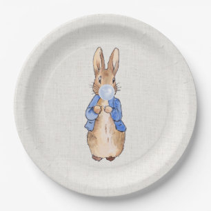 Peter the Rabbit Blowing Blue Bubble gum  Paper Plates