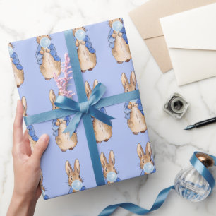 Peter the Rabbit Blowing Blue Bubble gum Wrapping Paper