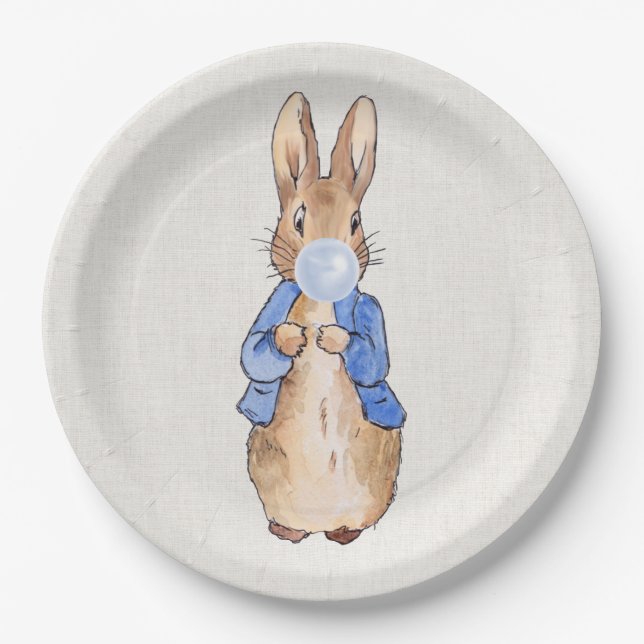 Peter the rabbit blowing bubble gum paper plates (Front)