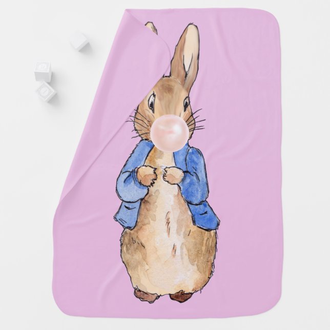 Peter the Rabbit Blowing Pink Bubble gum  Baby Blanket (In Situ)