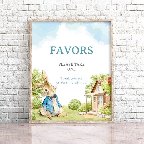 Peter The Rabbit Blue Baby Shower Favors Sign