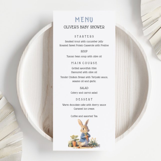 Peter The Rabbit Blue Baby Shower Menu (Creator Uploaded)