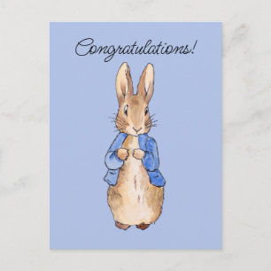 Peter the rabbit blue background Congratulations Postcard
