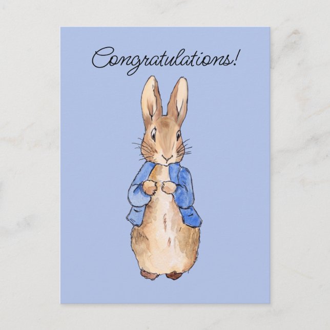 Peter the rabbit blue background Congratulations Postcard (Front)