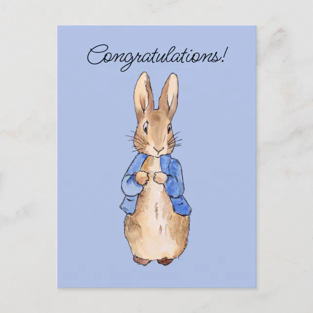 Congratulations Rabbit Peter the rabbit blue background Congratulations Postcard | Zazzle
