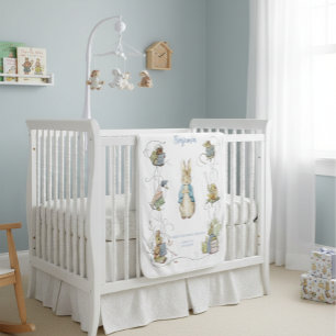 Peter the Rabbit Blue Gingham Birth Stats Baby Blanket