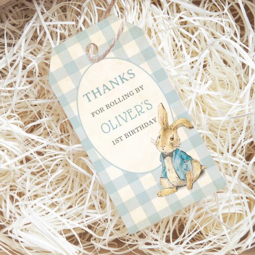 Peter The Rabbit Blue Gingham Birthday Thank You Gift Tags