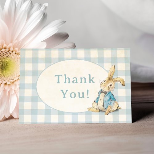 Peter The Rabbit Blue Gingham Boy First Birthday Thank You Card