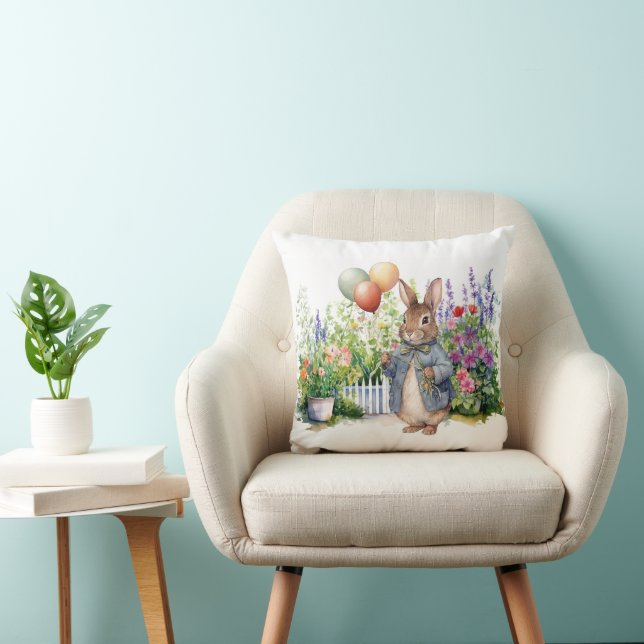 Peter the rabbit blue jacket balloons garden throw pillow (Chair)