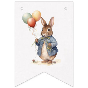 Peter the rabbit blue jacket with balloons bunting flags