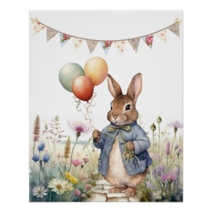 Peter the rabbit blue jacket with balloons poster