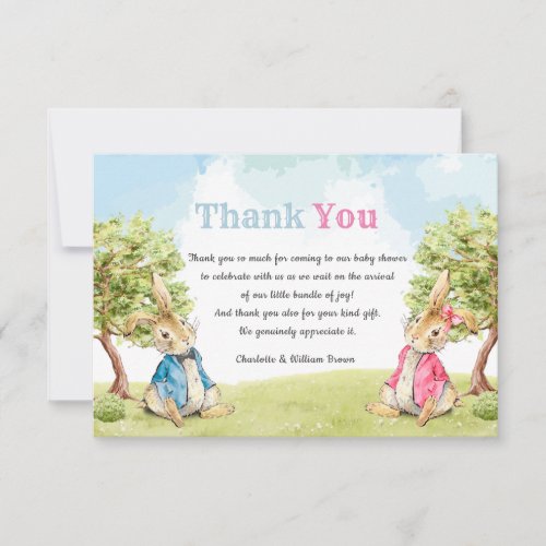 Peter The Rabbit Boy or Girl Gender Reveal Thank You Card