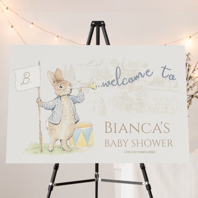Peter the Rabbit Bunny Baby Shower Welcome Sign (In Situ (Stand))