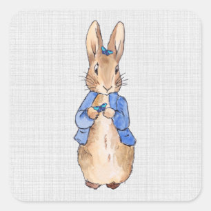 Peter the Rabbit Butterflies Gray Linen Texture Square Sticker