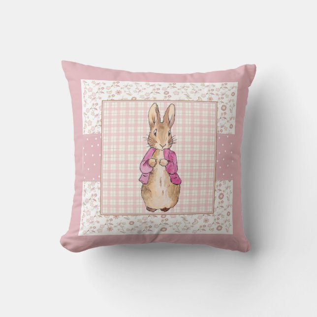 Peter the Rabbit Check & Floral pattern Throw Pillow (Front)