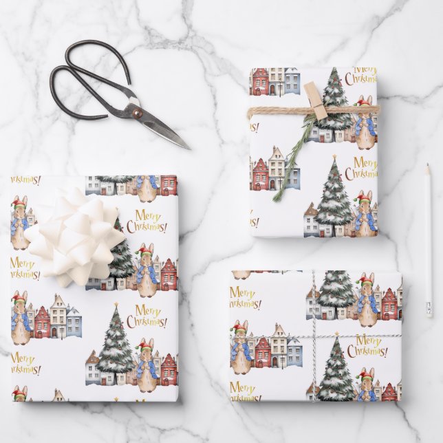 Peter the Rabbit Christmas Shopping Wrapping Paper Sheets (Front)