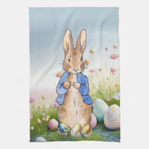 Peter the Rabbit Easter eggs and wildflowers Kitchen Towel