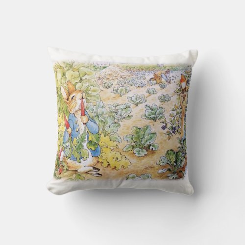 Peter the Rabbit Eating Carrots Throw Pillow