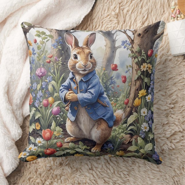 Peter the rabbit enchanted forest throw pillow (Blanket)