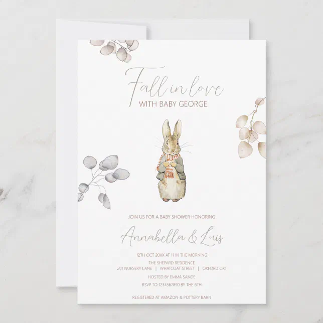 Peter the Rabbit Fall Autumn Winter Baby Shower Invitation | Zazzle