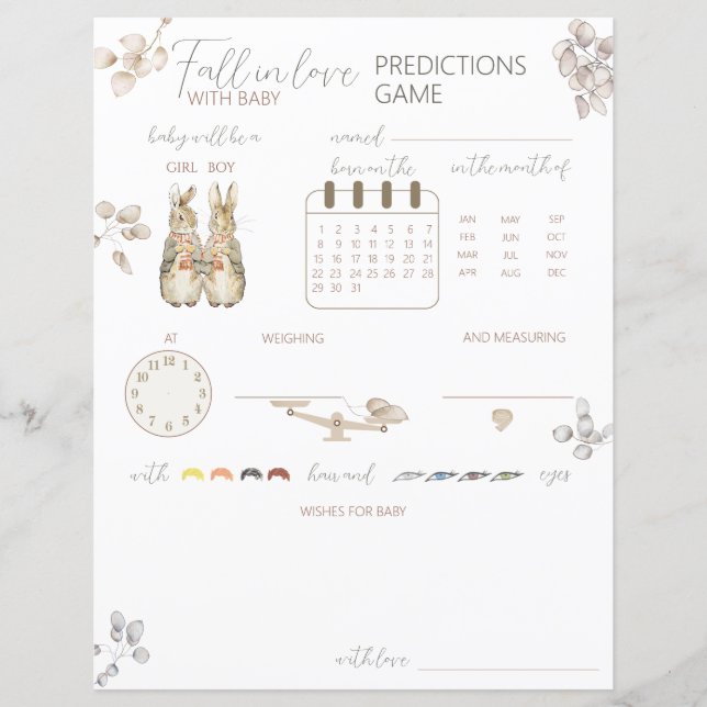 Peter the Rabbit Fall Winter Baby predictions Game (Front)