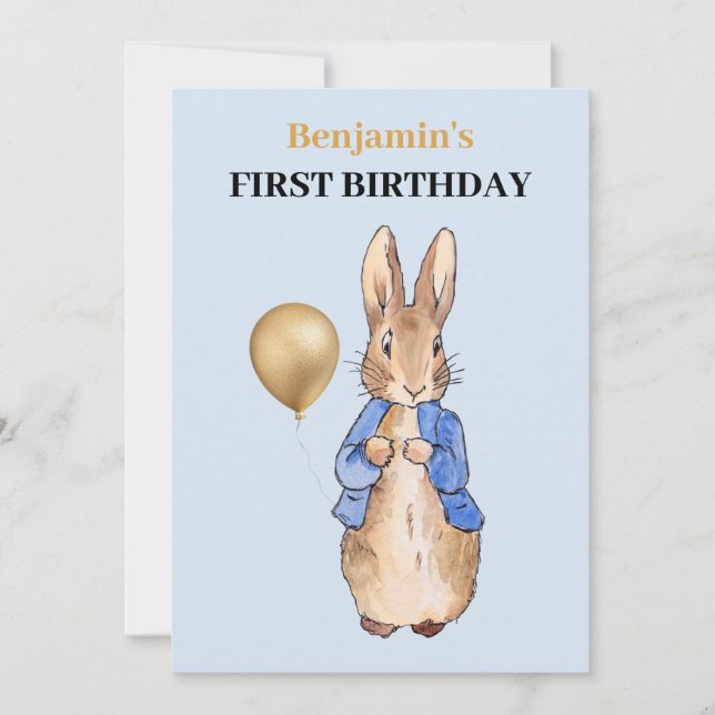 Peter the Rabbit First Birthday Invitation (Front)
