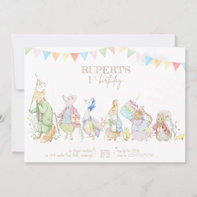 Peter the Rabbit First Birthday Invitation (Front)
