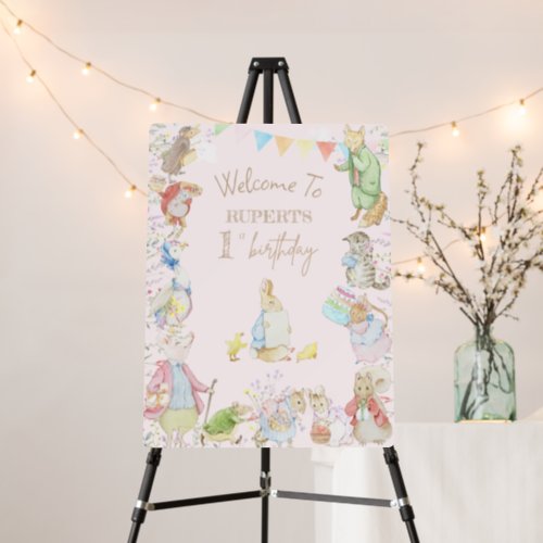 Peter the Rabbit First Birthday Welcome Sign