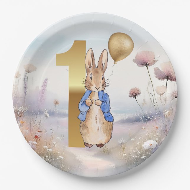 Peter the Rabbit First birthday wildflowers Paper Plates (Front)